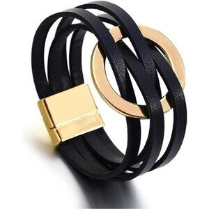 Circle Charm Bangle Bracelets Leather Wrap Bracelets Leather Cuff Bracelet